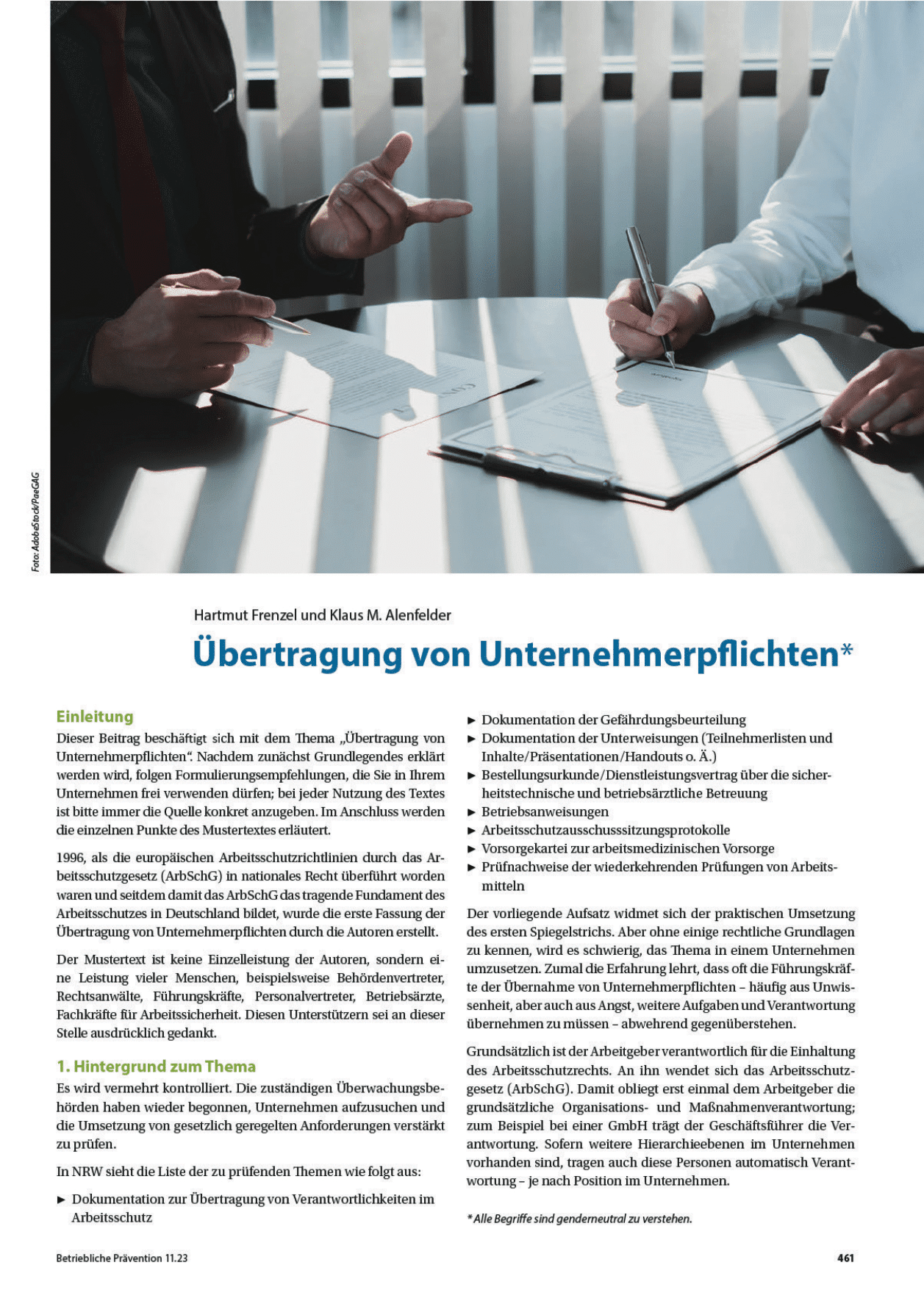 Foto der Titelseite des Aufsatzes „Übertragung von Unternehmerpflichten“